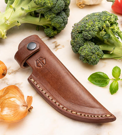 Premium knife sheath with belt clip – handmade knife holster made of genuine buffalo leather – knife leather pouch for hunting & kitchen – Tommy brown
