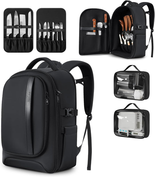 Chef Knife Backpack with Waterproof Pocket, 30+ Pockets for Knives and Tools, Knife Bags for Chefs Professional Culinary Apprentice Private Chefs, Pocket for Tablet Laptop (Knife Not Included)