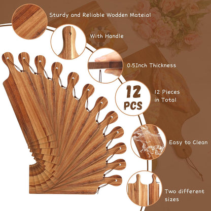 12 Pcs Wood Cutting Board Set with Handle, Chopping and Serving Boards 16x10 Inch and 16x5 Inch, Laser Engraving Ready for Wedding Gift Housewarming Gift for Dad Kitchen Supplies (Acacia)