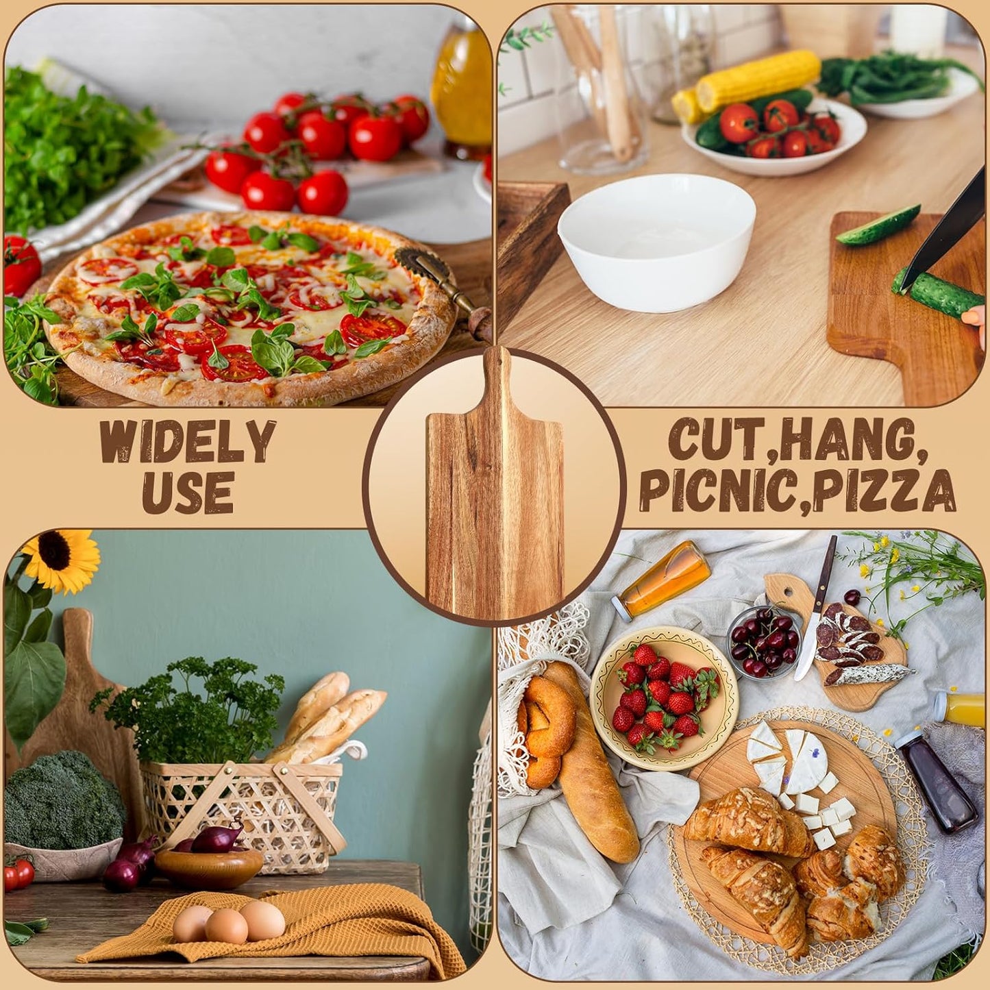 12 Pcs Wood Cutting Board Set with Handle, Chopping and Serving Boards 16x10 Inch and 16x5 Inch, Laser Engraving Ready for Wedding Gift Housewarming Gift for Dad Kitchen Supplies (Acacia)