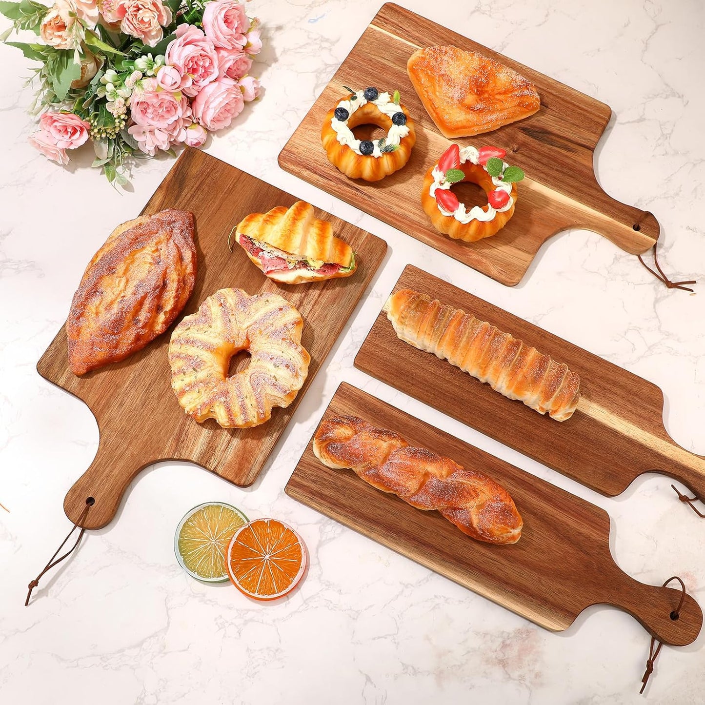12 Pcs Wood Cutting Board Set with Handle, Chopping and Serving Boards 16x10 Inch and 16x5 Inch, Laser Engraving Ready for Wedding Gift Housewarming Gift for Dad Kitchen Supplies (Acacia)