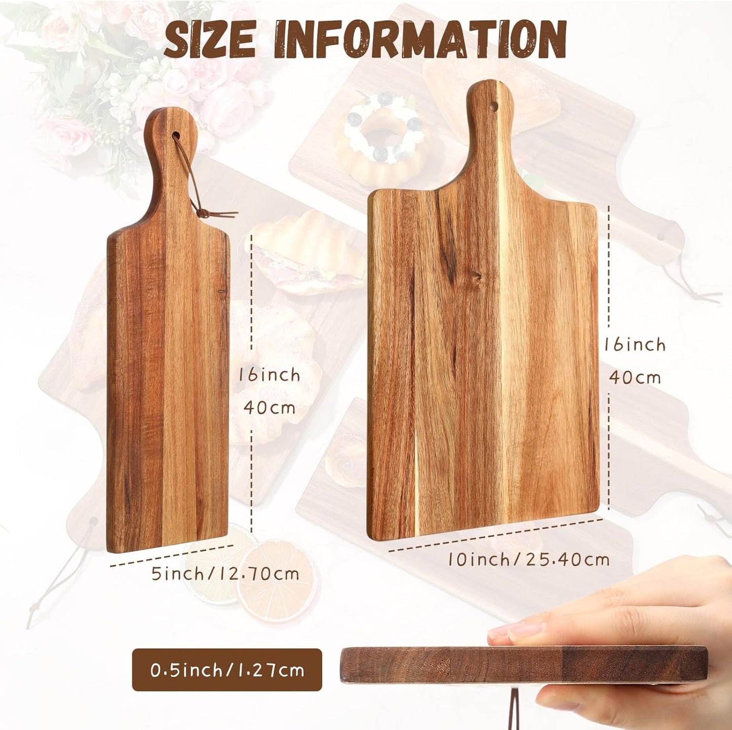 12 Pcs Wood Cutting Board Set with Handle, Chopping and Serving Boards 16x10 Inch and 16x5 Inch, Laser Engraving Ready for Wedding Gift Housewarming Gift for Dad Kitchen Supplies (Acacia)