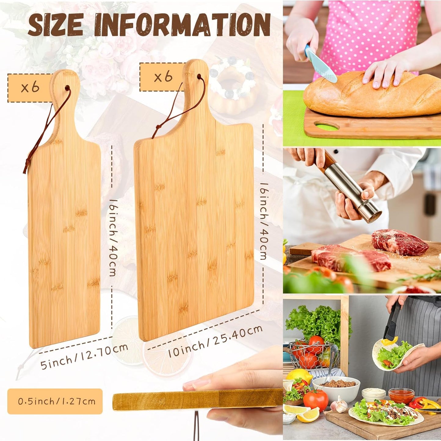 12 Pcs Wood Cutting Board Set with Handle, Chopping and Serving Boards 16x10 Inch and 16x5 Inch, Laser Engraving Ready for Wedding Gift Housewarming Gift for Dad Kitchen Supplies (Acacia)