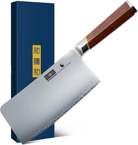 Cleaver Knife 7", Sharp Japanese Meat Cleaver & Vegetable Knife | High Carbon Steel Meat Knife, Professional Kitchen Chopping Butcher Knife for Meat Vegetable, Chinese Cleaver for Gift