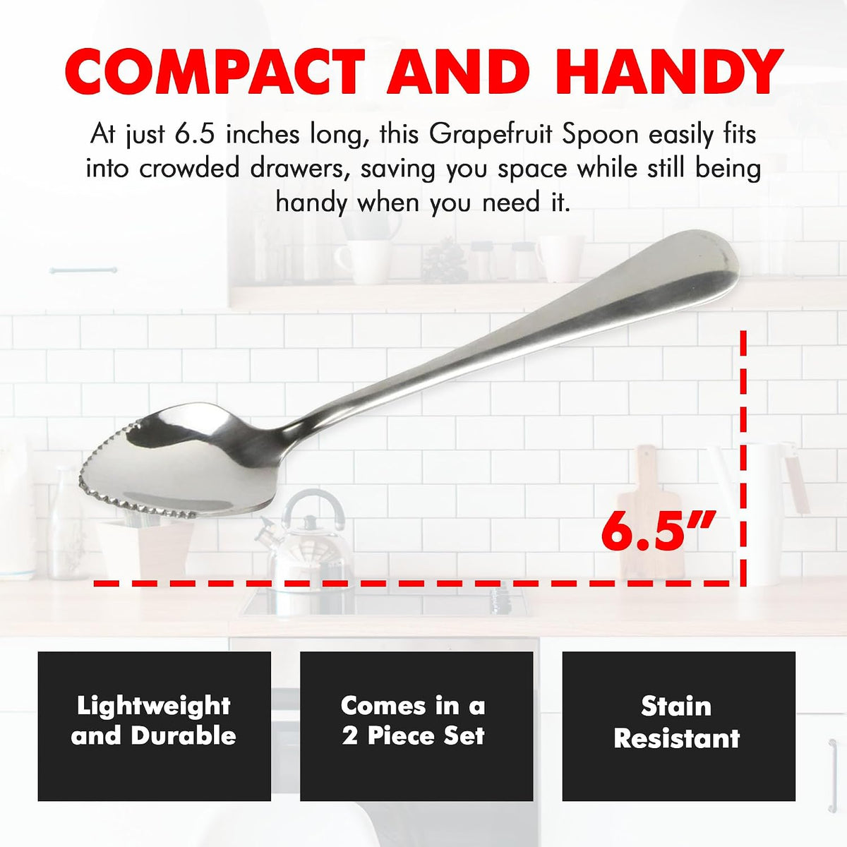 Select Serrated Grapefruit Spoon, 6.5 Inches 2 Piece Set of Grapefruit Spoons with Serrated Edge, Stainless Steel, Dishwasher-Safe
