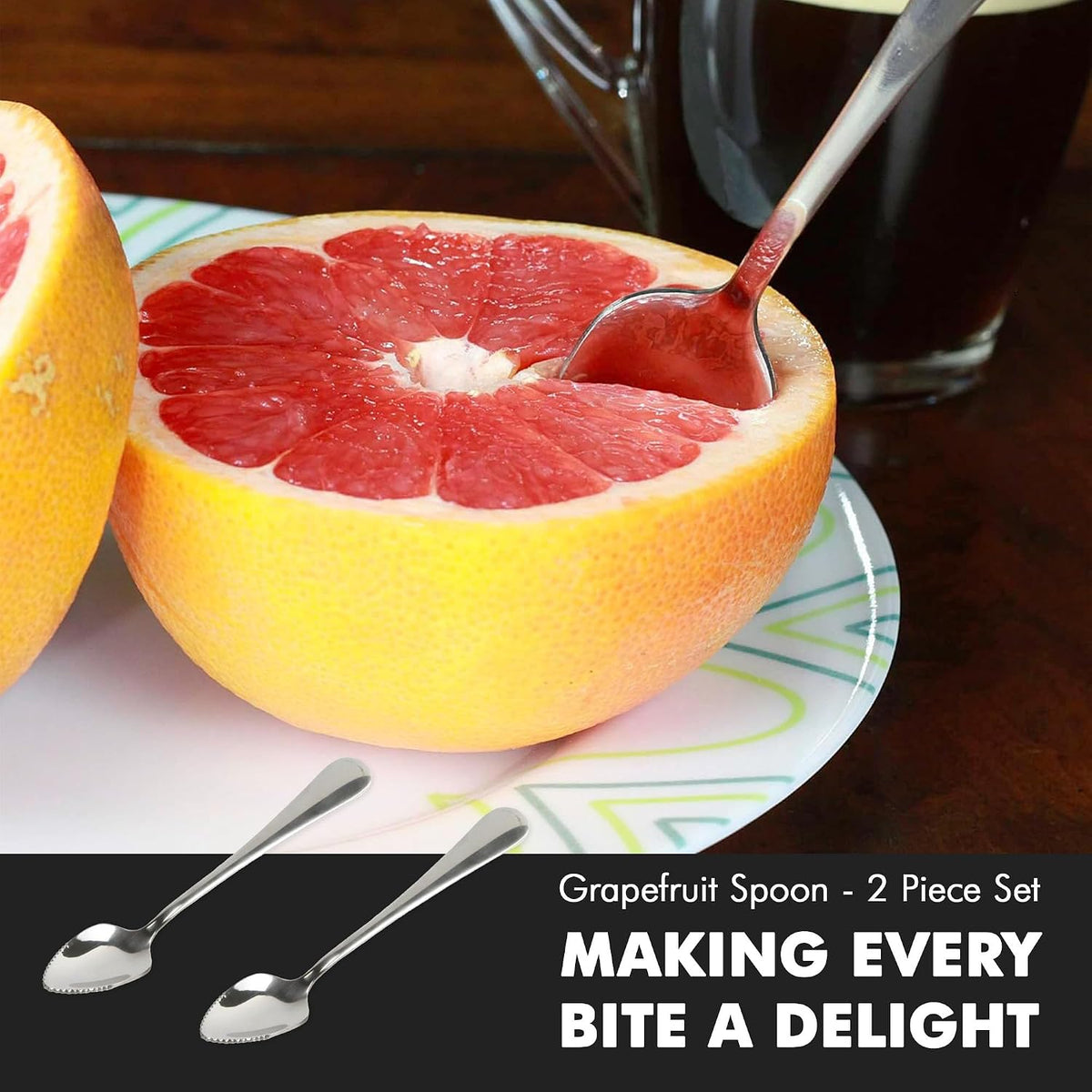 Select Serrated Grapefruit Spoon, 6.5 Inches 2 Piece Set of Grapefruit Spoons with Serrated Edge, Stainless Steel, Dishwasher-Safe