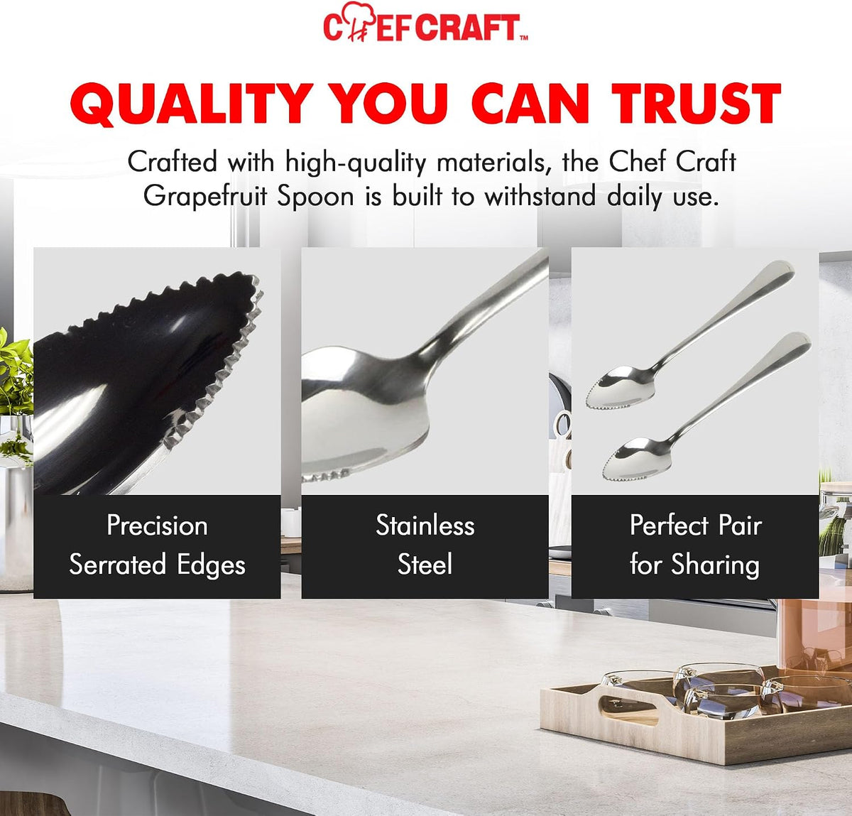 Select Serrated Grapefruit Spoon, 6.5 Inches 2 Piece Set of Grapefruit Spoons with Serrated Edge, Stainless Steel, Dishwasher-Safe