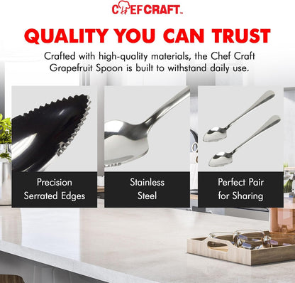 Select Serrated Grapefruit Spoon, 6.5 Inches 2 Piece Set of Grapefruit Spoons with Serrated Edge, Stainless Steel, Dishwasher-Safe
