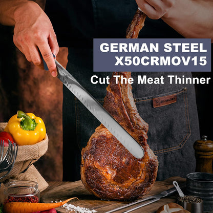 12" Brisket Slicing Knife with Sheath & SoftGrip Handle | Sharp 12-inch blade slices brisket,BBQ & roasts with ease ,Soft-grip handle sheath included,Great gift for grilling men.