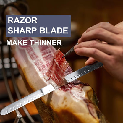 12" Brisket Slicing Knife with Sheath & SoftGrip Handle | Sharp 12-inch blade slices brisket,BBQ & roasts with ease ,Soft-grip handle sheath included,Great gift for grilling men.