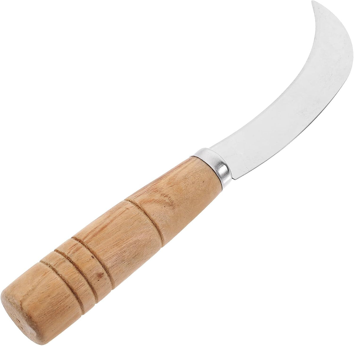 7Inch Stainless Steel Curved Fruit Knife, with Wooden Handle for Peeling and Cutting Pineapple Banana and Tropical Fruits Kitchen Tool