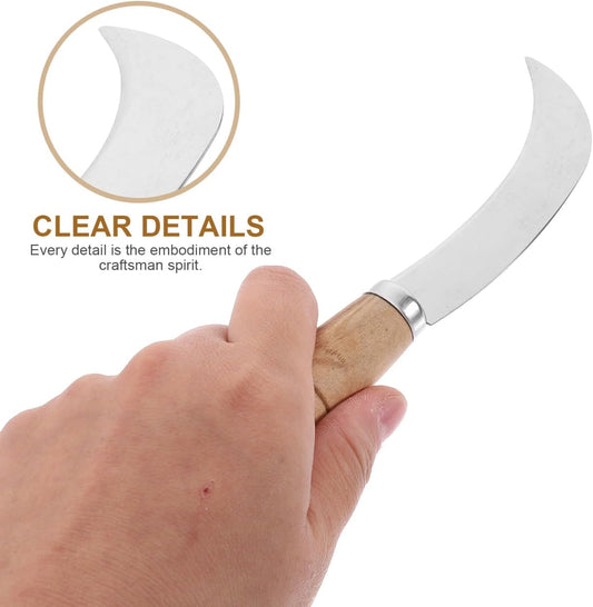 7Inch Stainless Steel Curved Fruit Knife, with Wooden Handle for Peeling and Cutting Pineapple Banana and Tropical Fruits Kitchen Tool