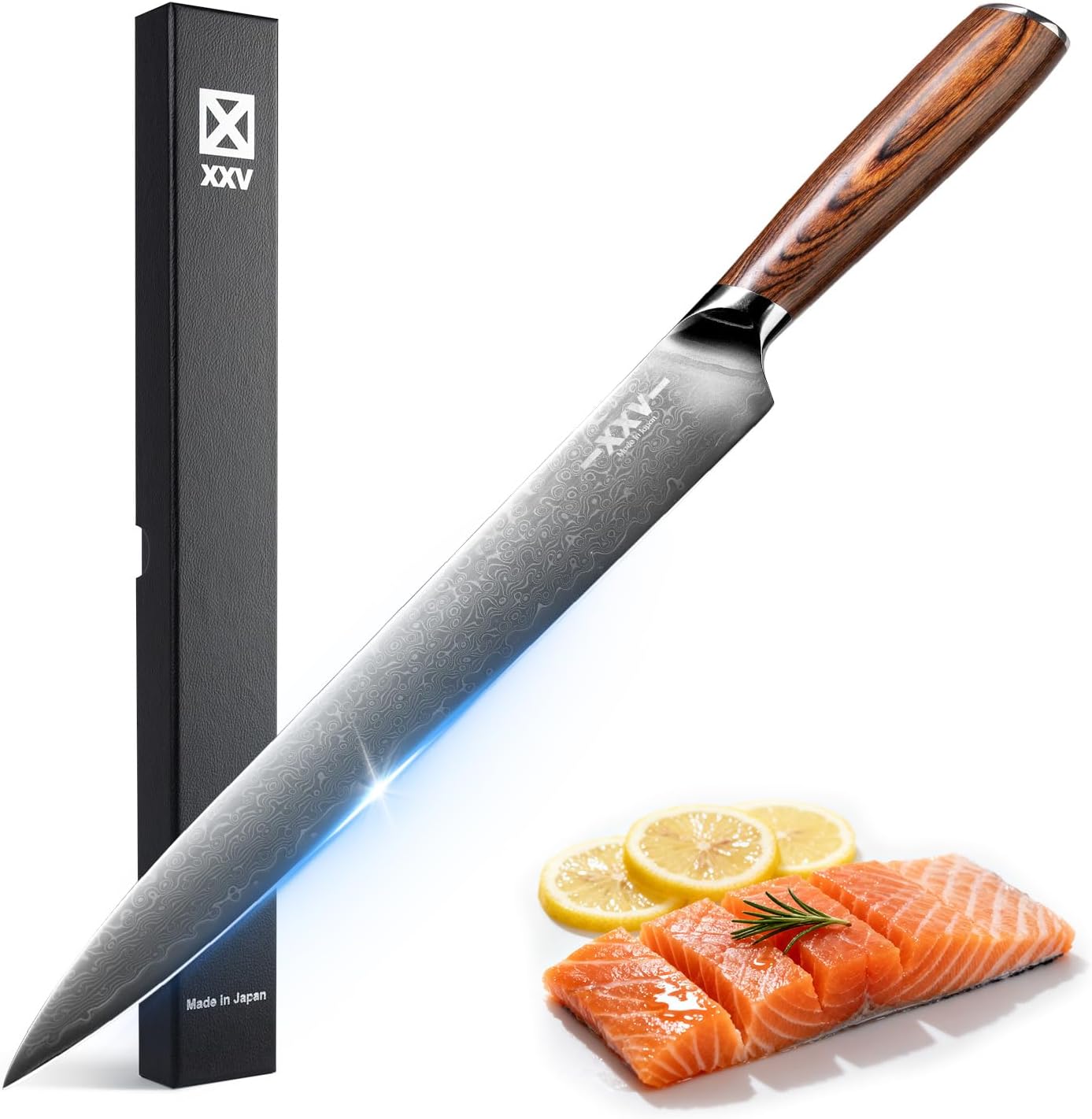 10 Inch Sashimi Knife, Steel VG10 Damascus Steel Hardness of 62 HRC Sushi Knives,Chef's Knife Knives with Sandalwood Handle for Fish Filleting yanagiknife