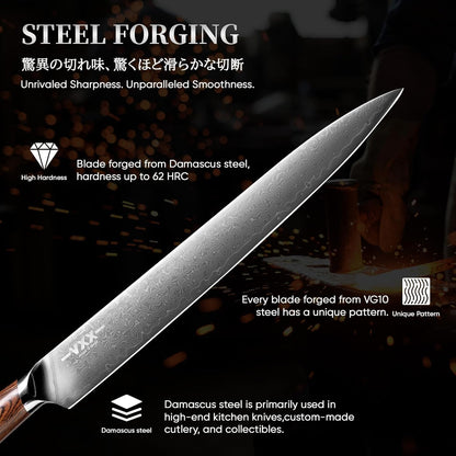 10 Inch Sashimi Knife, Steel VG10 Damascus Steel Hardness of 62 HRC Sushi Knives,Chef's Knife Knives with Sandalwood Handle for Fish Filleting yanagiknife