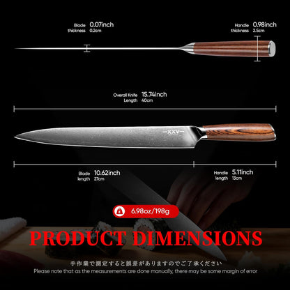 10 Inch Sashimi Knife, Steel VG10 Damascus Steel Hardness of 62 HRC Sushi Knives,Chef's Knife Knives with Sandalwood Handle for Fish Filleting yanagiknife