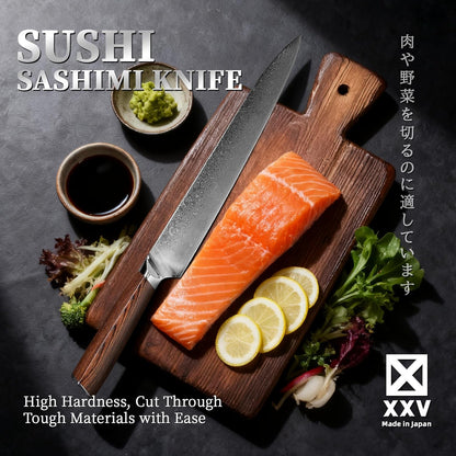 10 Inch Sashimi Knife, Steel VG10 Damascus Steel Hardness of 62 HRC Sushi Knives,Chef's Knife Knives with Sandalwood Handle for Fish Filleting yanagiknife
