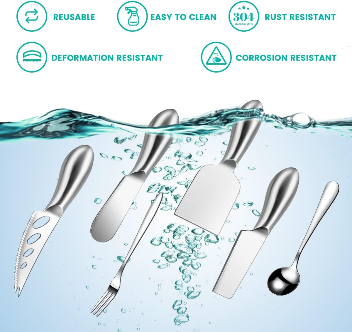 Silver Cheese Knife Set For Charcuterie Board Accessories, Stainless Steel Cheese Slicer And Butter Spreader knives Kit With Serving Tongs, Spoons, Forks, Flags Cheese Markers, Honey Dipper (23 Pack)