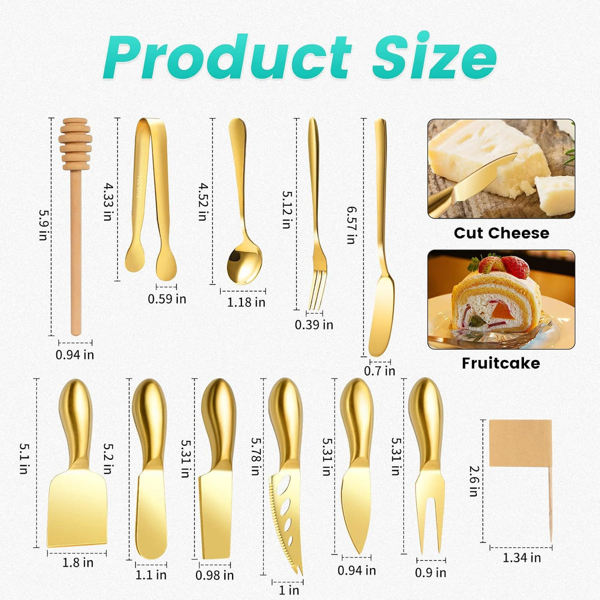Silver Cheese Knife Set For Charcuterie Board Accessories, Stainless Steel Cheese Slicer And Butter Spreader knives Kit With Serving Tongs, Spoons, Forks, Flags Cheese Markers, Honey Dipper (23 Pack)