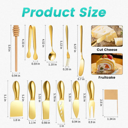 Silver Cheese Knife Set For Charcuterie Board Accessories, Stainless Steel Cheese Slicer And Butter Spreader knives Kit With Serving Tongs, Spoons, Forks, Flags Cheese Markers, Honey Dipper (23 Pack)