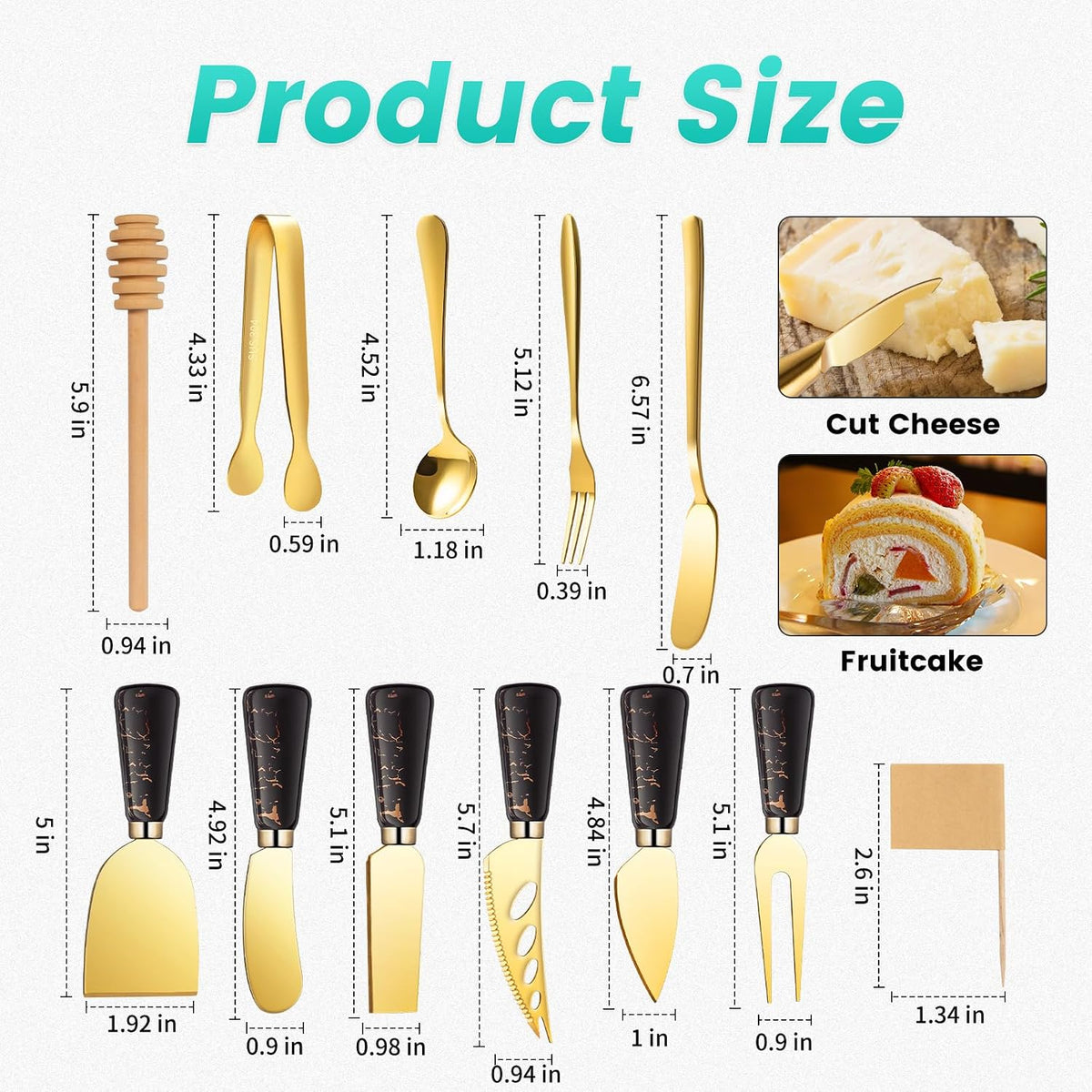 Silver Cheese Knife Set For Charcuterie Board Accessories, Stainless Steel Cheese Slicer And Butter Spreader knives Kit With Serving Tongs, Spoons, Forks, Flags Cheese Markers, Honey Dipper (23 Pack)