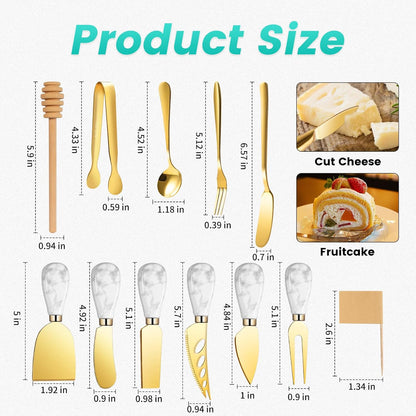 Silver Cheese Knife Set For Charcuterie Board Accessories, Stainless Steel Cheese Slicer And Butter Spreader knives Kit With Serving Tongs, Spoons, Forks, Flags Cheese Markers, Honey Dipper (23 Pack)