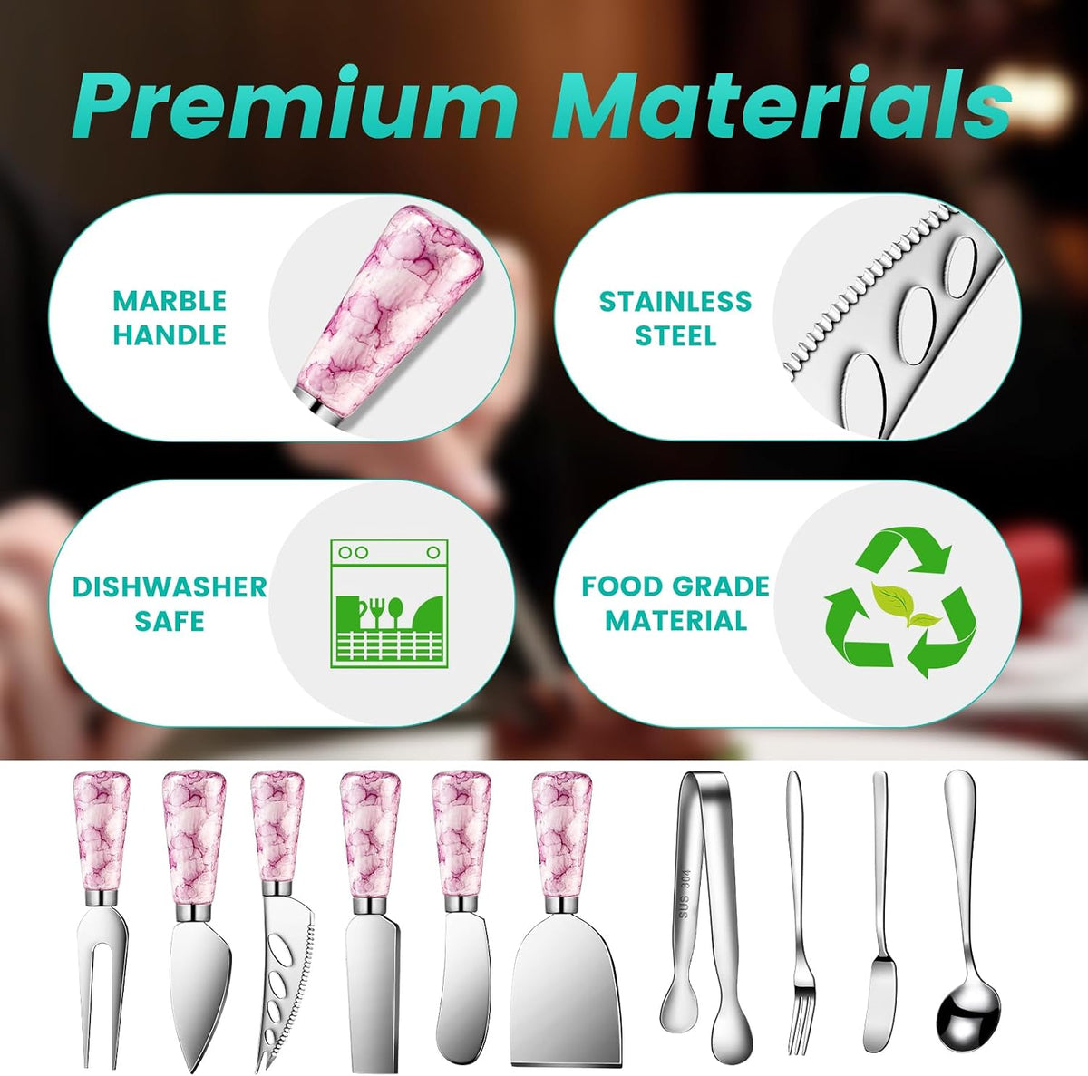 Silver Cheese Knife Set For Charcuterie Board Accessories, Stainless Steel Cheese Slicer And Butter Spreader knives Kit With Serving Tongs, Spoons, Forks, Flags Cheese Markers, Honey Dipper (23 Pack)