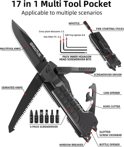 17 in 1 Multitool Knife Fire Starting Stick Bottle Opener Saw for Camping