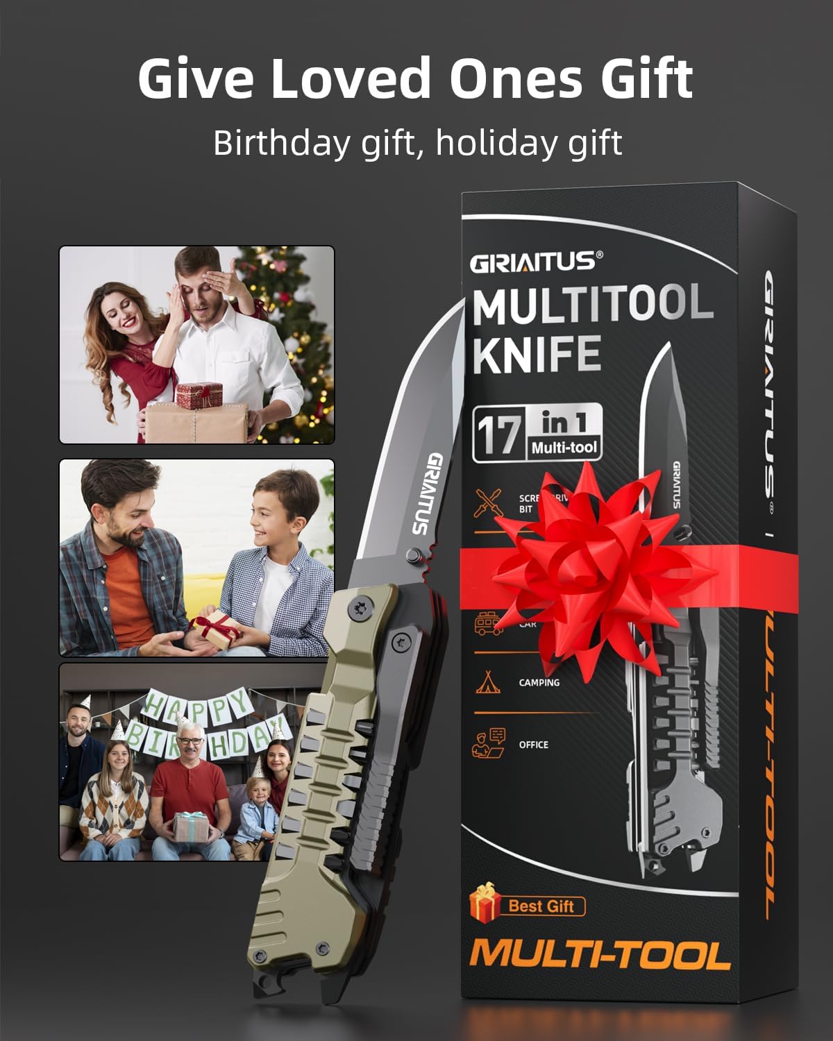 17 in 1 Multitool Knife Fire Starting Stick Bottle Opener Saw for Camping