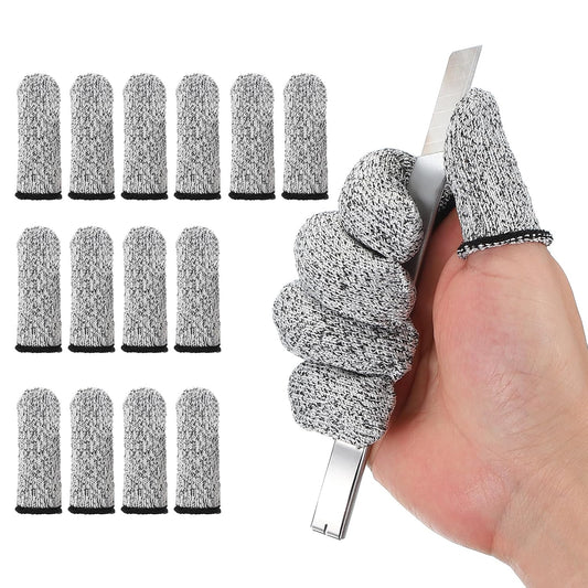 Cut Resistant Finger Cots Protectors 3 x 1.2 Inch, 14 Pcs Reusable Anti-Cut Finger Sleeve Covers for Kitchen Food Cutting Sculpture Work Garden, Grey