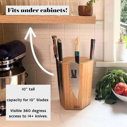 The 360KB ™ (Walnut) magnetic rotating knife block - handmade in Washington - shortest member of the 360 Knife Block ® family | 10" tall SeriousEats/Food&Wine BEST Universal Knife Block - handmade in Washington