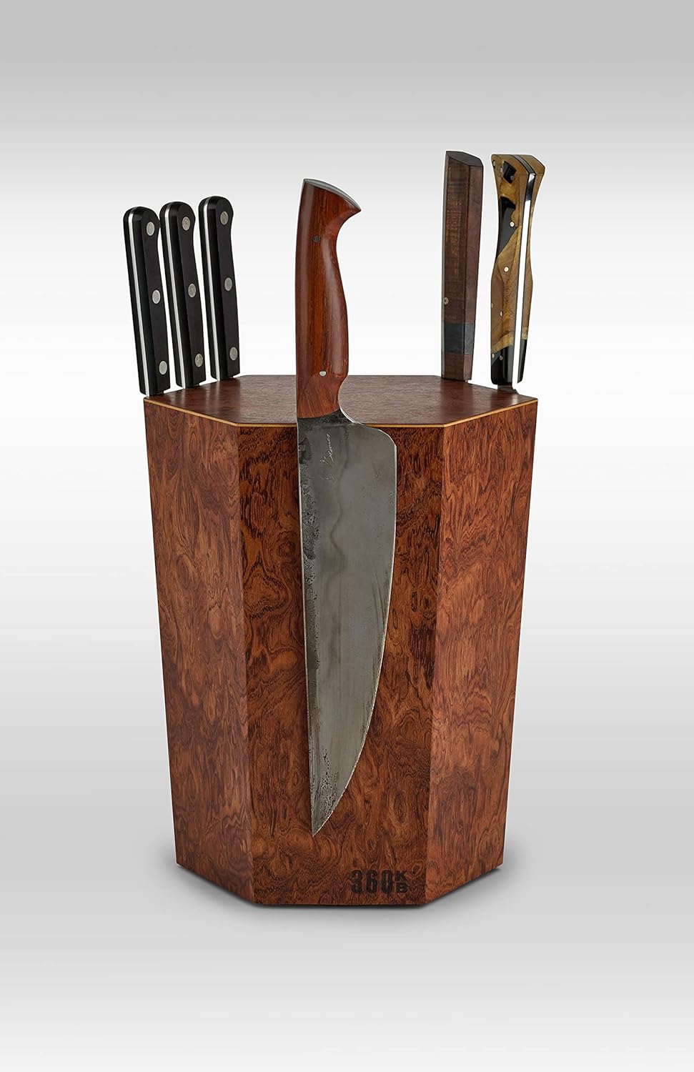 The 360KB ™ (Walnut) magnetic rotating knife block - handmade in Washington - shortest member of the 360 Knife Block ® family | 10" tall SeriousEats/Food&Wine BEST Universal Knife Block - handmade in Washington