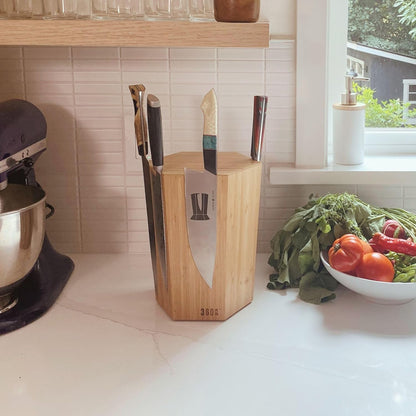 The 360KB ™ (Walnut) magnetic rotating knife block - handmade in Washington - shortest member of the 360 Knife Block ® family | 10" tall SeriousEats/Food&Wine BEST Universal Knife Block - handmade in Washington