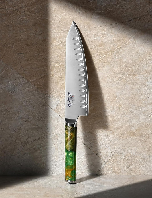 8 Inch Japanese Kiritsuke Knife, SG2 Powder Steel Core | San-Mai Construction, 64 HRC Hardness, Professional Edge Retention, Leather Sheath Included, Premium Gift Box