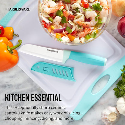 5-Inch Ceramic Utility Knife with Blade Cover, Red Handle - Zirconia Blade Stays Sharp Longer Than Steel, Ideal for Slicing Fruits and Vegetables