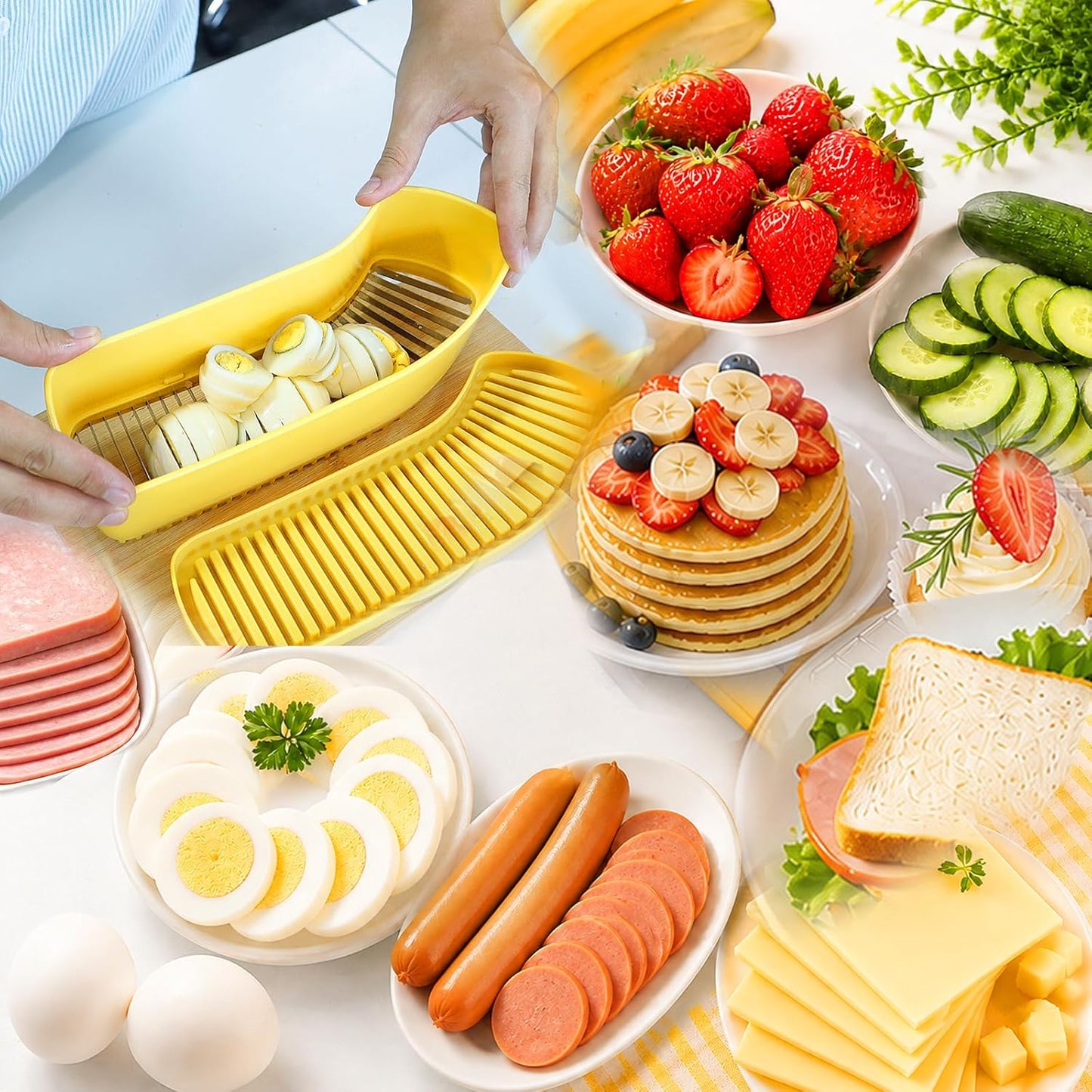 Extra Large Banana Slicer with 304 Stainless Steel Blade,Spam Slicer | Egg Cutter for Hard Boiled Eggs, Cheese Butter Cutter for Hot Dog Slicing, Multipurpose Strawberry Slicing Gadgets for Fruits