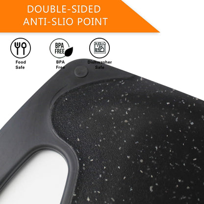 Large-Small Marble Cutting Boards Set of 3, Non Slip, Dishwasher Safe (Black)