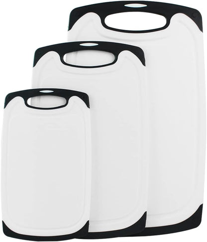 Large-Small Marble Cutting Boards Set of 3, Non Slip, Dishwasher Safe (Black)