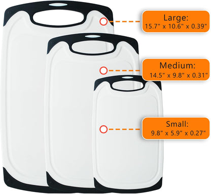 Large-Small Marble Cutting Boards Set of 3, Non Slip, Dishwasher Safe (Black)