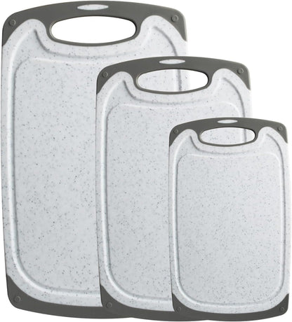Large-Small Marble Cutting Boards Set of 3, Non Slip, Dishwasher Safe (Black)