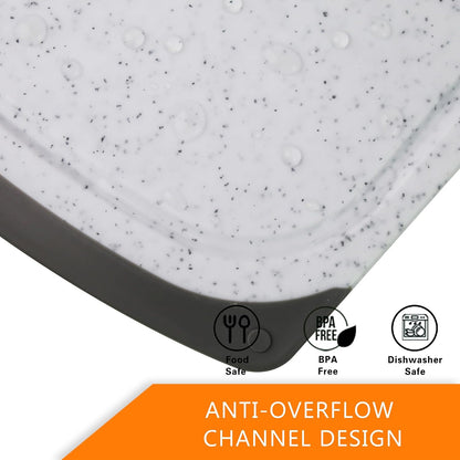 Large-Small Marble Cutting Boards Set of 3, Non Slip, Dishwasher Safe (Black)
