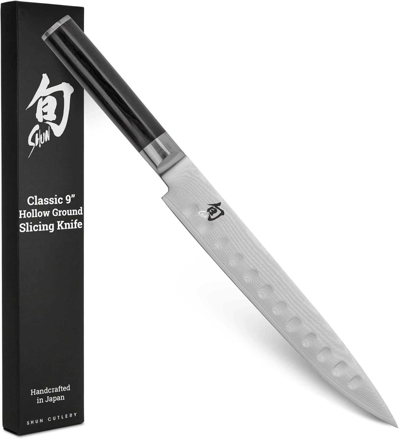 Classic 9" Hollow Ground Slicing Knife, Handcrafted Japanese Meat Slicing Knife, Long and Thin Blade, VG-MAX Core with Damascus Stainless Steel Cladding, Pakkawood Handle