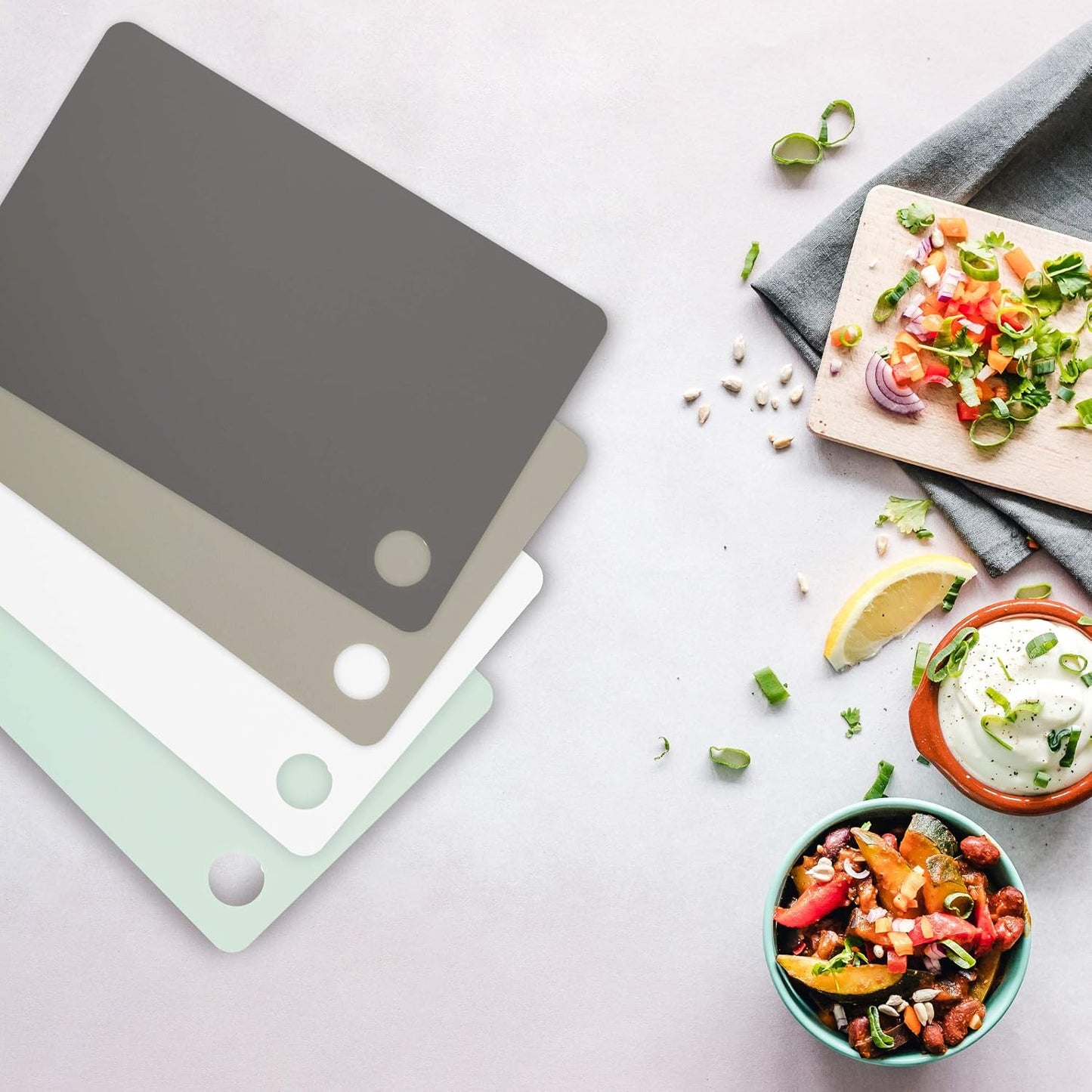 Small Flexible Cutting Mats Set of 4 Chopping Boards for Meal Prep Cut Slice Dice Fruits Veggies & Meats, Easy Clean Dishwasher Safe Small Nylon Cutting Board Kitchen Mat Set, 11.5" L X 7.5" W