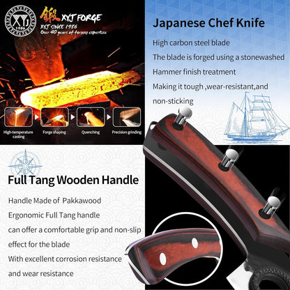 Professional Kitchen Knife Set with High-Carbon Steel Forged Blades, Chef's Knife, Cleaver, Carving Knife, Nakiri, Full Tang Design, Includes Carrying Bag & Poultry Scissors