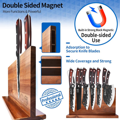 Professional Kitchen Knife Set with High-Carbon Steel Forged Blades, Chef's Knife, Cleaver, Carving Knife, Nakiri, Full Tang Design, Includes Carrying Bag & Poultry Scissors