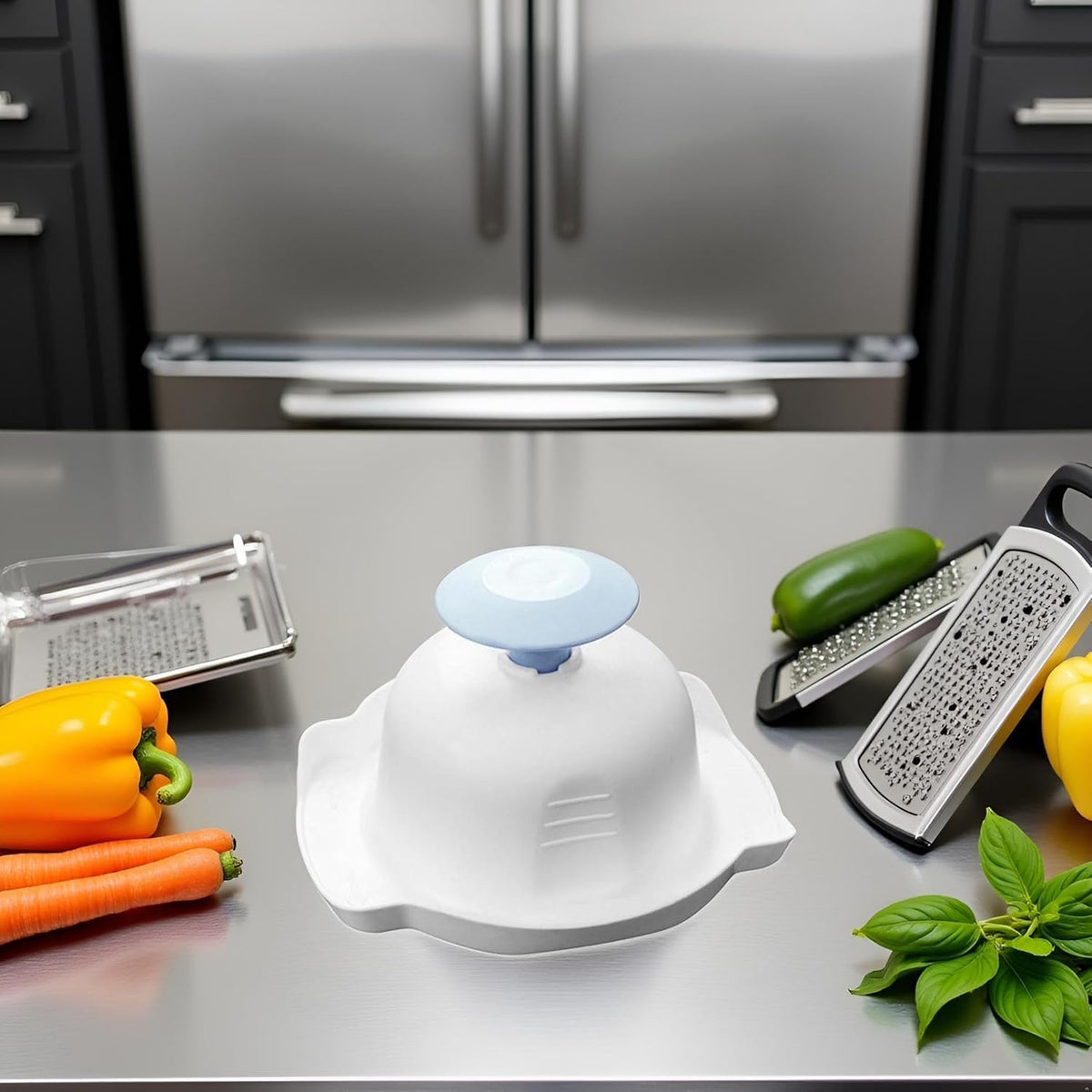 Blue Food Safety Holder for Mandolin Slicer or Grater,Finger Anti-Cut Protectors for Vegetable Grater, Food Slicer Cutter Finger Guard for Mandoline Cutting for Kitchen and Dining