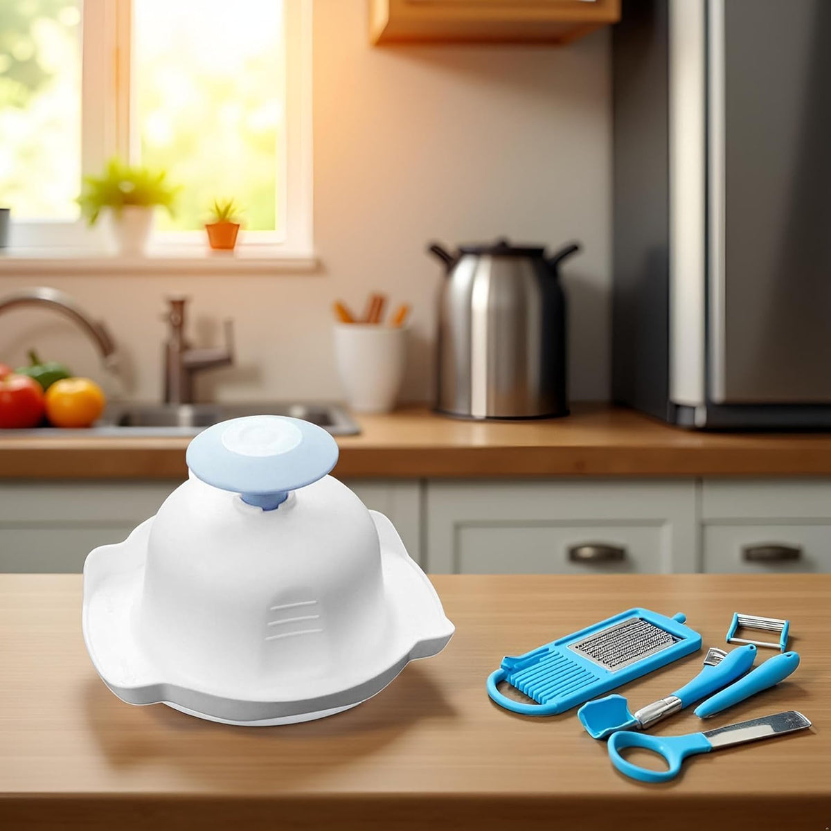 Blue Food Safety Holder for Mandolin Slicer or Grater,Finger Anti-Cut Protectors for Vegetable Grater, Food Slicer Cutter Finger Guard for Mandoline Cutting for Kitchen and Dining