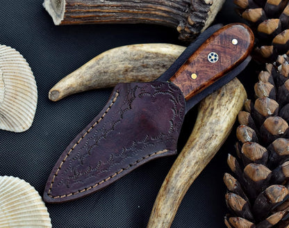 Damascus Steel Oyster Shucking Knife Handmade Oyster Shucker Knife Oyster Opener Tool wood, Bone and Turquoise Handle With Leather Sheath