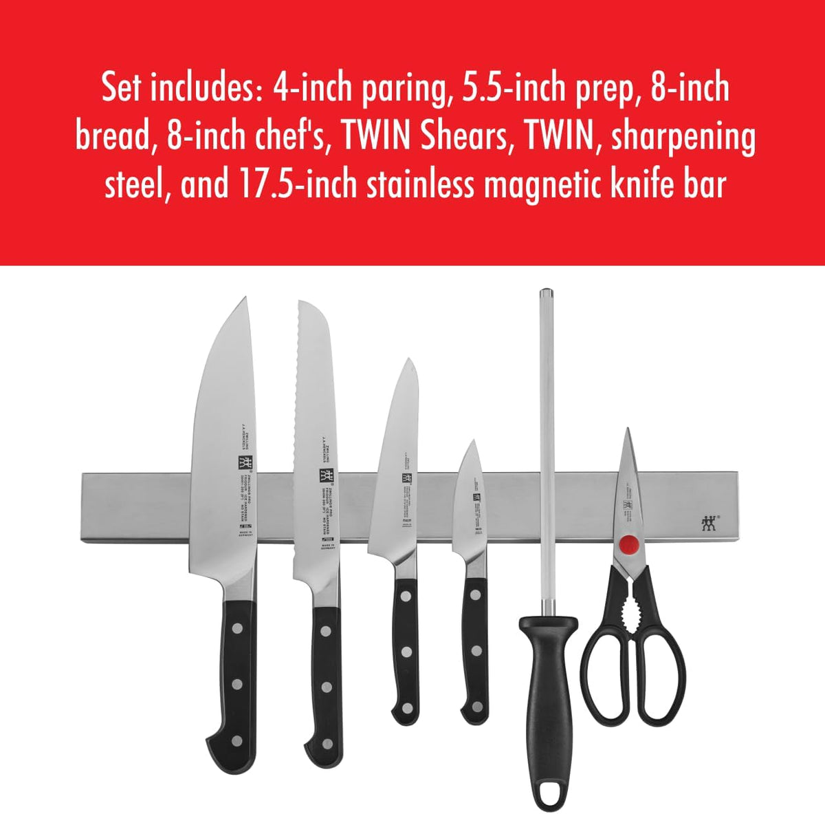 Pro 7-pc Knife Set w 17.5" Stainless Magnetic Knife Bar
