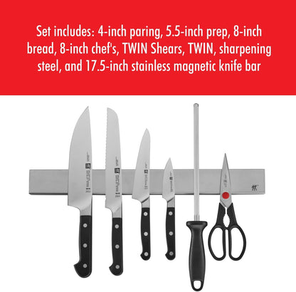 Pro 7-pc Knife Set w 17.5" Stainless Magnetic Knife Bar