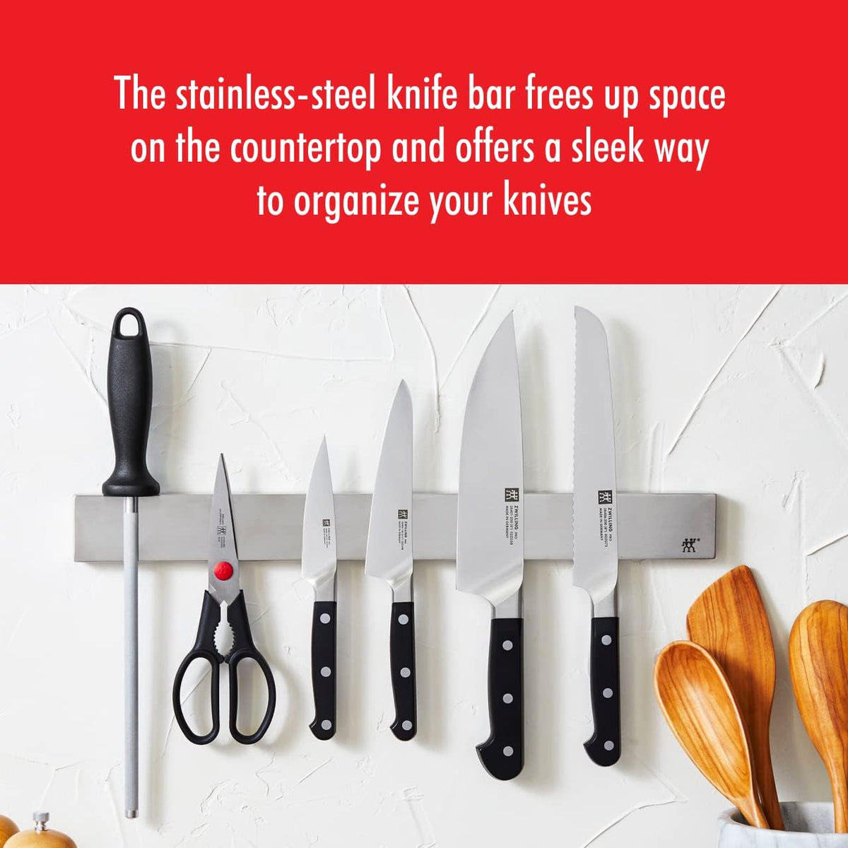 Pro 7-pc Knife Set w 17.5" Stainless Magnetic Knife Bar